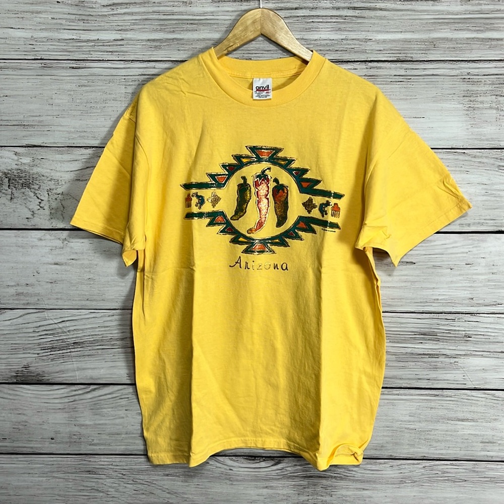 Vintage Arizona Chili Peppers Aztec Western Destination Anvil Tee Shirt XL